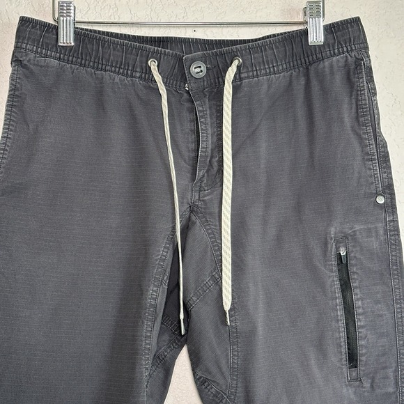 Vuori Pants Mens Charcoal Gray Drawstring Ripstop Organic Cotton Zip V412 Medium - Picture 2 of 11